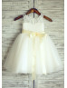 Ivory Lace Tulle Short Flower Girl Dress With Champagne Sash